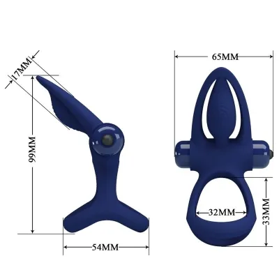 Double Ring with Vibration & Stimulator Blue – Pretty Love