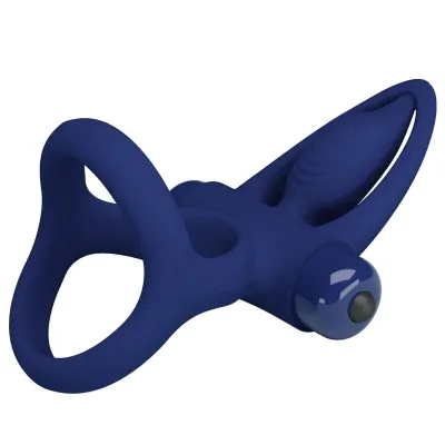 Double Ring with Vibration & Stimulator Blue – Pretty Love
