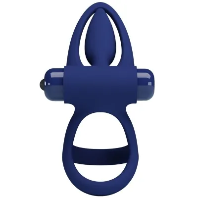 Double Ring with Vibration & Stimulator Blue – Pretty Love