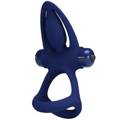 Blue silicone ring with two handles and a textured, oval attachment in the middle.