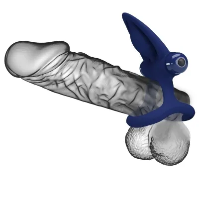 Double Ring with Vibration & Stimulator Blue – Pretty Love