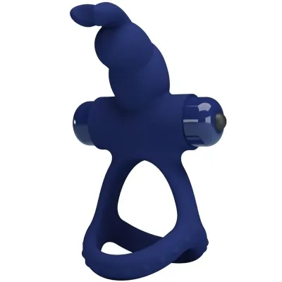 Blue, spiral silicone ring with handle and rounded tip, on a white background.