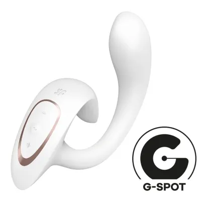 White G-spot vibrator with controls, next to it a G-spot logo.