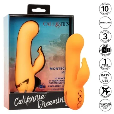 Orangefarbener Vibrator mit Verpackung, 10 Funktionen, USB-aufladbar, aus Silikon, mit Reiseverriegelung.