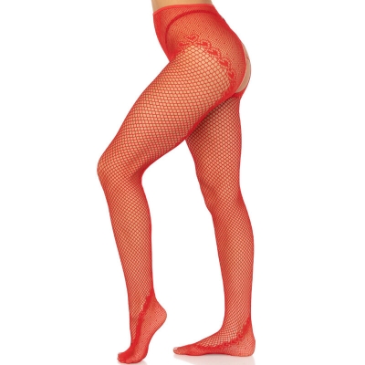 Netzstrümpfe Mit Schrittfreiem Stiefel Rot | Leg Avenue