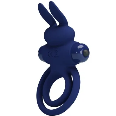 Blue silicone ring with rabbit ears and two round protrusions on the sides.
