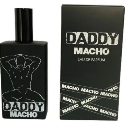 Schwarze Parfümflasche und Verpackung mit der Aufschrift "Daddy Macho Eau de Parfum".
