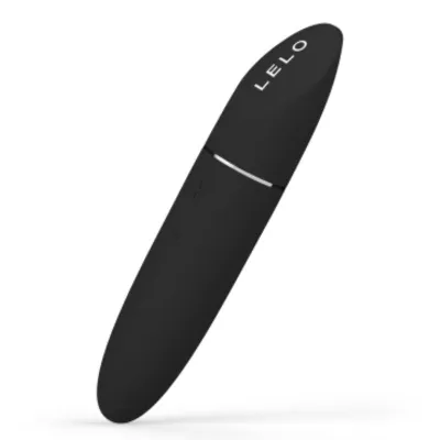 Black, slim vibrator with the inscription "LELO" on the top, side controls visible.