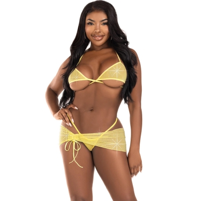 Dreiteiliges Diamanten Set Gelb M/L | Leg Avenue