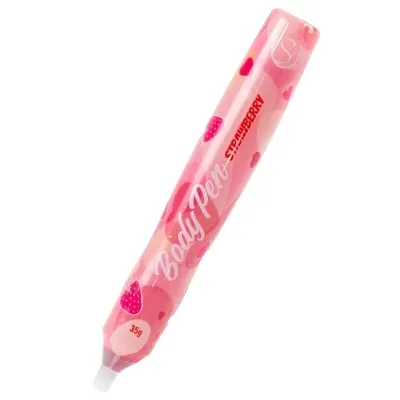 Rosa Body Pen mit Erdbeermuster und der Aufschrift "Strawberry".