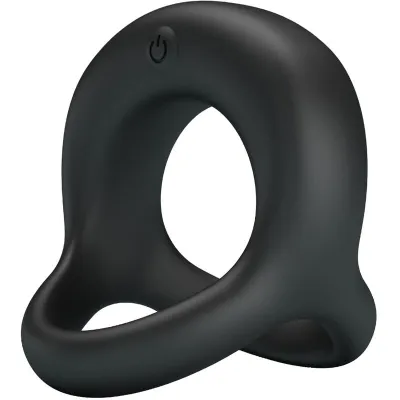 Schwarzer Silikonring mit integriertem Ein-/Ausschalter, ergonomisch geformt.