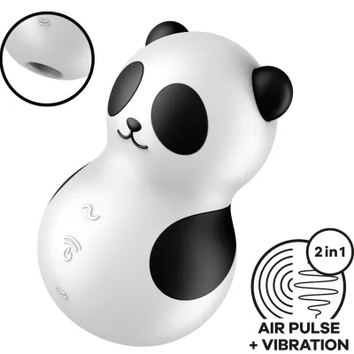 Panda-shaped device with air pulse and vibration function, 2-in-1 design, close-up of the air outlet.