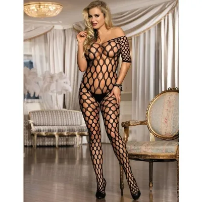 Open-shoulder mesh bodystocking, black – Subblime
