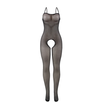 SUBBLIME - 951726 SCHWARZER ELASTISCHER NETZ-BODYSTOCKING MIT SCHRITTFREIEM UNTERTEIL EINE GRÖSSE