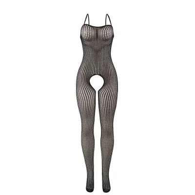 Black Elastic Mesh Bodystocking with Crotchless Bottoms – Subblime
