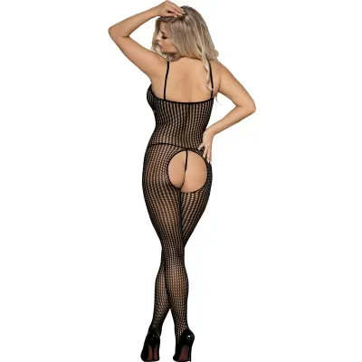 Black Elastic Mesh Bodystocking with Crotchless Bottoms – Subblime