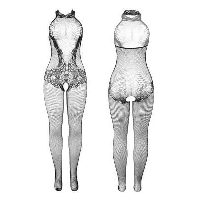 Bodystocking Aus Netz + Spitze Mit Ausschnitt Schwarz – Subblime