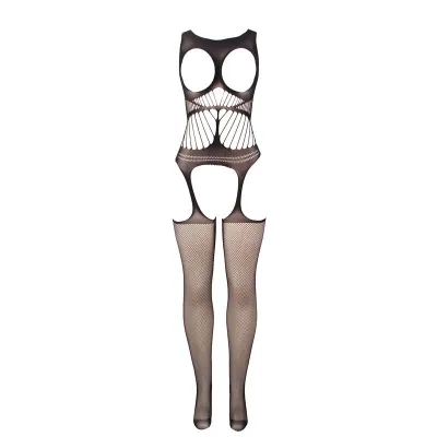 Mesh Bodystocking Without Crotch With Cups and Open Shoulders Black – Subblime