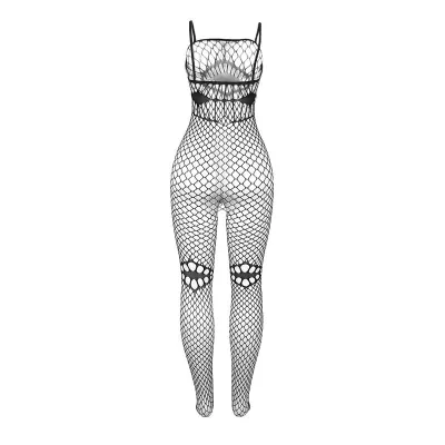 Netz-Bodystocking Mit Details Auf Brust + Bauch Schwarz – Subblime