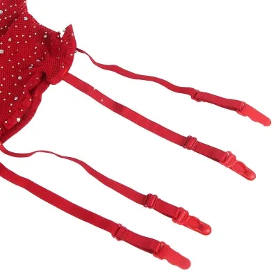 Netz-Bodystocking Mit Handschuhen Und Diamanten Rot – Subblime