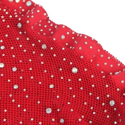Netz-Bodystocking Mit Handschuhen Und Diamanten Rot – Subblime