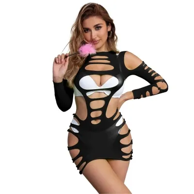 Long Sleeve Elastic Mesh Bodystocking Black – Sublime
