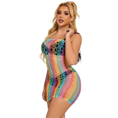 SUBBLIME - 952365 RAINBOW NETZ-BODYSTOCKING MIT FREIEN SCHULTERN EINE GRÖSSE