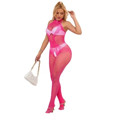 Bodystocking with seamless mesh and lace with a high neck – Subblime