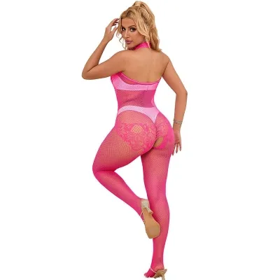 Bodystocking with seamless mesh and lace with a high neck – Subblime
