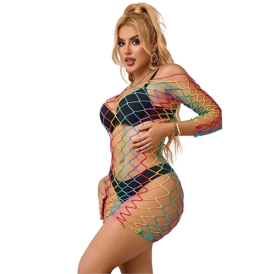 SUBBLIME - 952426 REGENBOGEN-BODYSTOCKING MIT LANGEN RMELN UND NETZ EINE GRÖSSE