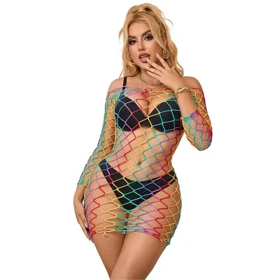 Regenschleifen-Bodystocking Mit Langen Rmeln Und Netz – Subblime