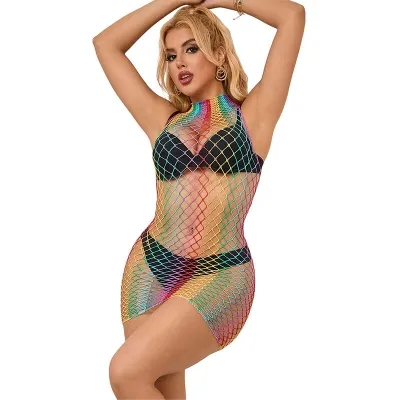 Rainbow High Collar Sleeveless Mesh Bodystocking – Sublime