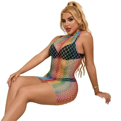 Rainbow High Collar Sleeveless Mesh Bodystocking – Sublime
