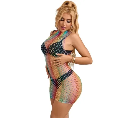 Rainbow High Collar Sleeveless Mesh Bodystocking – Sublime
