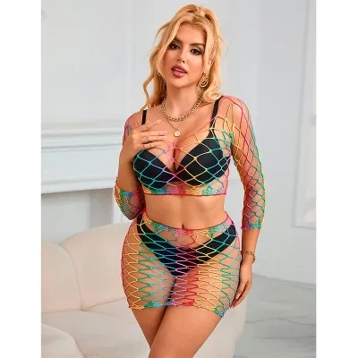 2-Piece Mesh Bodystocking Long Sleeve Rain Bows – Subblime