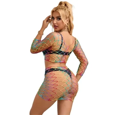 2-Piece Mesh Bodystocking Long Sleeve Rain Bows – Subblime
