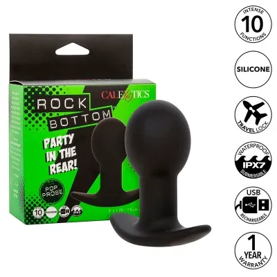 Black silicone anal toy with packaging, 10 functions, waterproof, USB rechargeable, 1 year warranty.