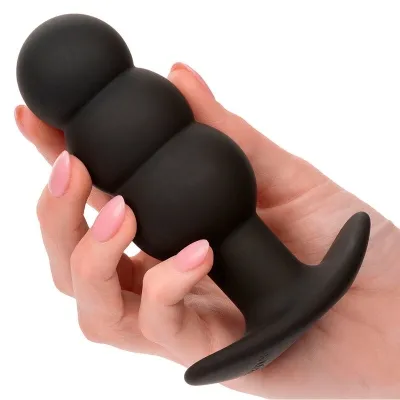 Rock Bottom Anal Plug with Beads, 10 Modes, Silicone, Black – Calex