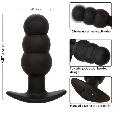 Rock Bottom Anal Plug with Beads, 10 Modes, Silicone, Black – Calex