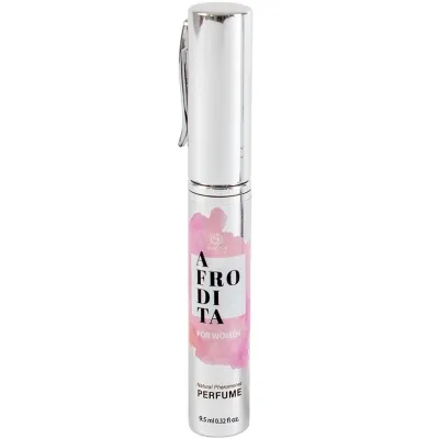 Silberne Parfümflasche mit rosa Akzenten, Aufschrift "Afrodita for Women", 9,5 ml.