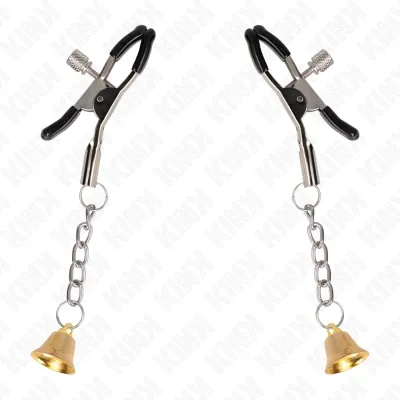 Golden nipple clamps with bell pendant 6cm – Kink