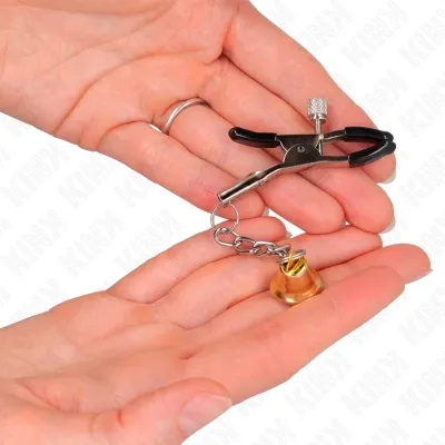 Golden nipple clamps with bell pendant 6cm – Kink
