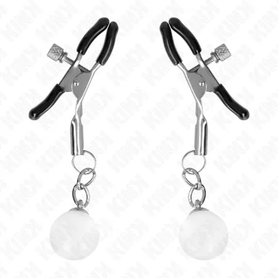 Glass bead nipple clamps, silver, 6cm – Kink