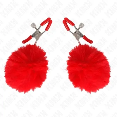 Faux fur ball nipple clamp red 6cm – Kink