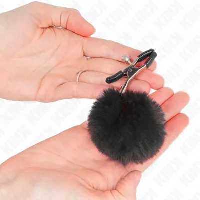 Kunstfellball-Nippelklammer Schwarz 6cm – Kink