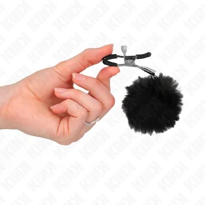 Kunstfellball-Nippelklammer Schwarz 6cm – Kink