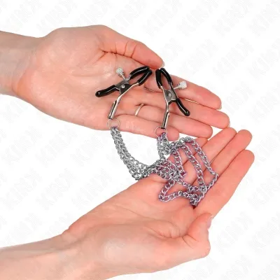 Nipple clamps with 3 chains, silver, 20/23/28cm – Kink