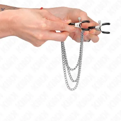 Nipple clamps with 3 chains, silver, 20/23/28cm – Kink