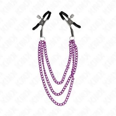 Nipple clamps with 3 chains, purple, 20/23/28cm – Kink