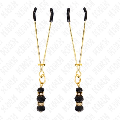 KINK - GOLDENE DÃNNE NIPPELKLEMMEN MIT 3 SCHWARZEN GLASPERLEN 7 CM